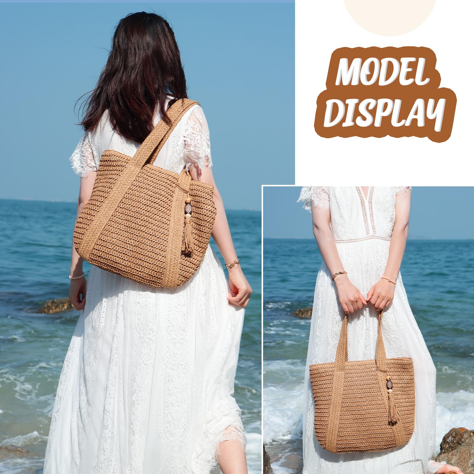 Été tissé sac à main paille sac de plage Fringe grand sac à main paille