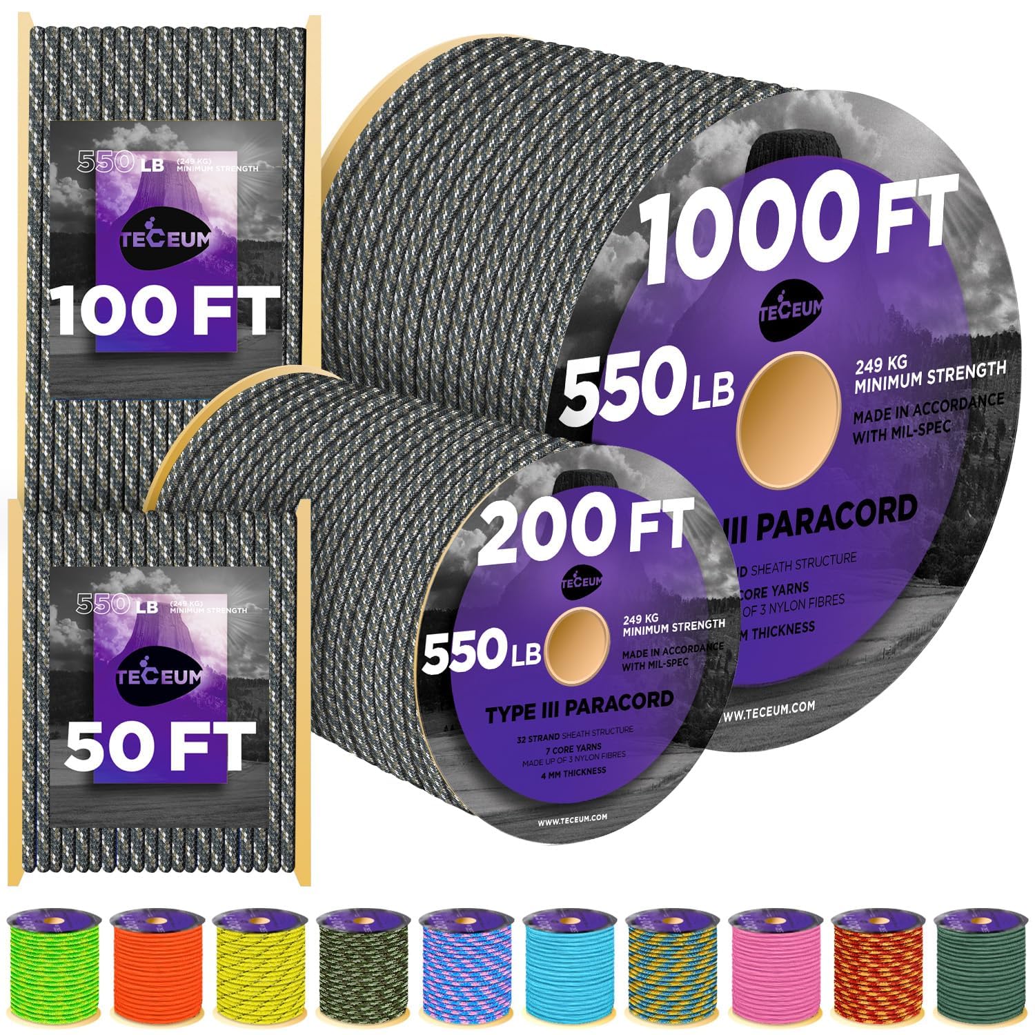Reflective Paracord Rope 550lb 4mm – Glow para Cord – Camping Utility Rope