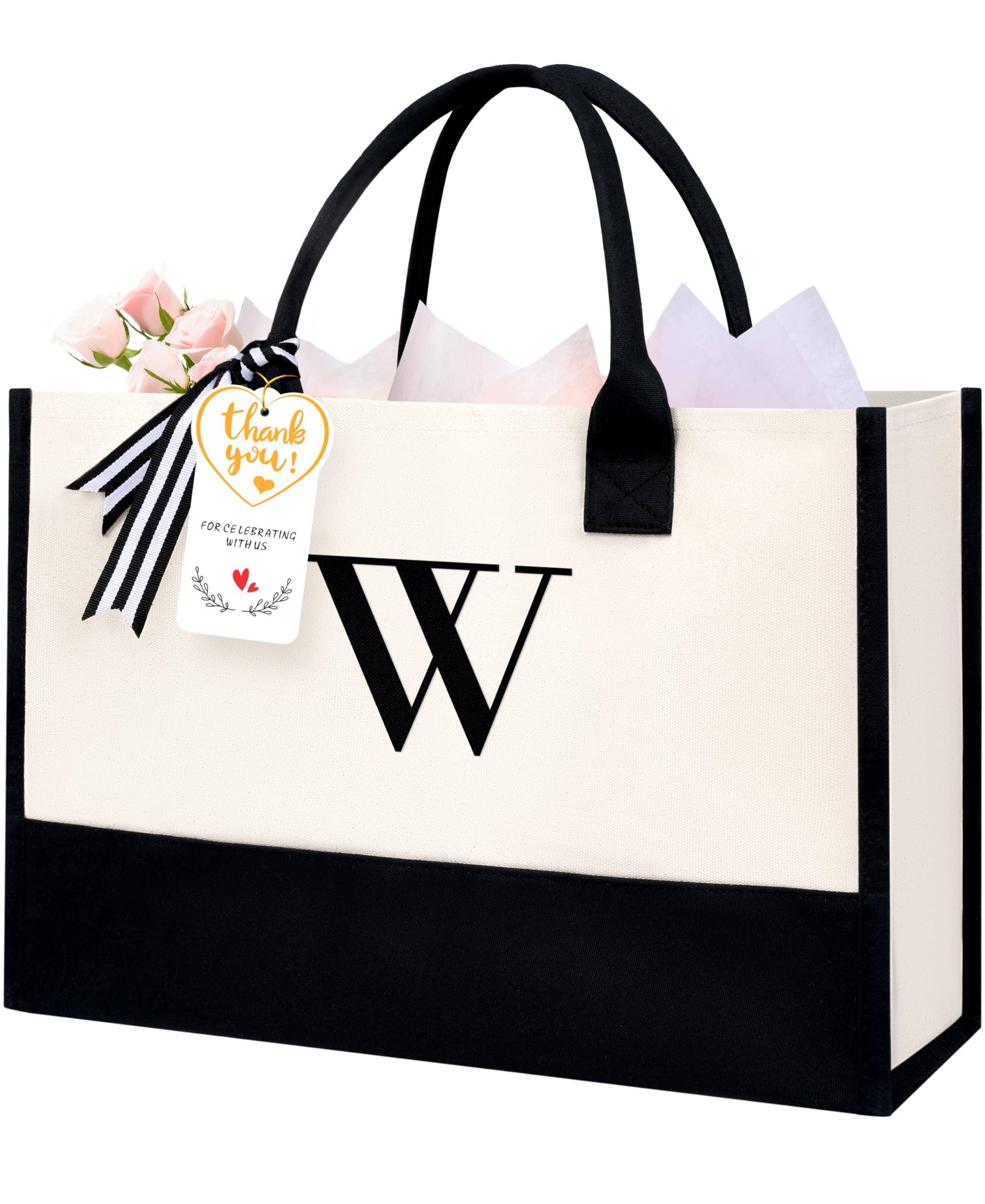 BAGAIL Initial Tote Bag, Personalized Birthday Gifts for Women, Teacher, Friends, Mom, Wedding, Monogrammed Beach Bag