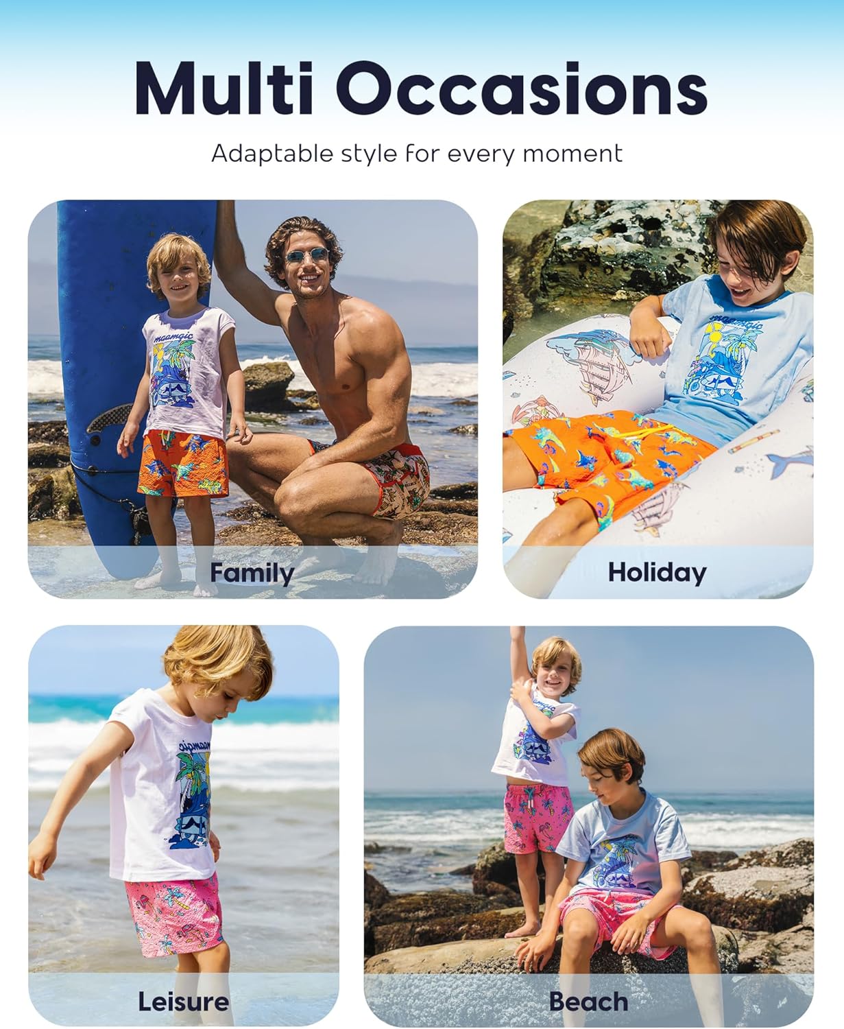 maamgic Boys Swim Trunks with Compression Liner Seersucker Swim Shorts Recycled Toddler Swimsuit - Image 6