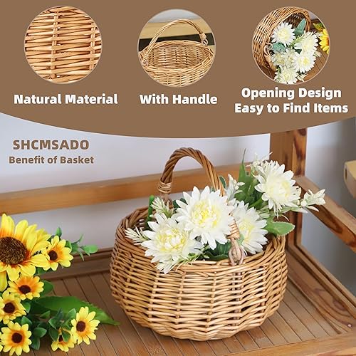 Miniatura 2 de Cesta de picnic de mimbre pequeña con asa, cesta de flores de sauce para bodas, jardín y decoración del hogar, cesta de almacenamiento de mimbre,