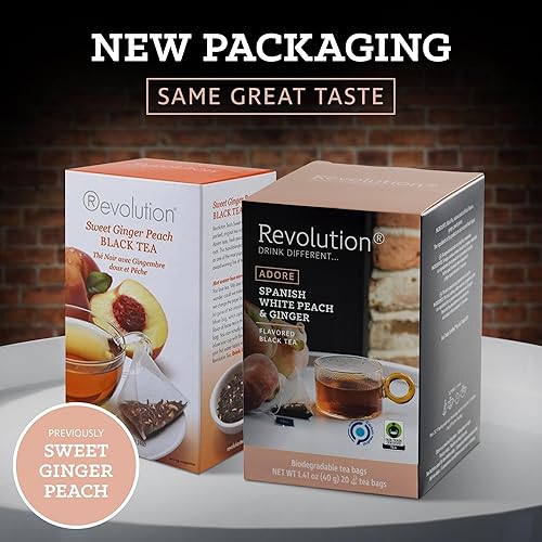Miniatura 2 de REVOLUTION TEA Bolsas de té negro de jengibre dulce y melocotón el original - ADORE Té negro español de melocotón blanco y jengibre - Té negro