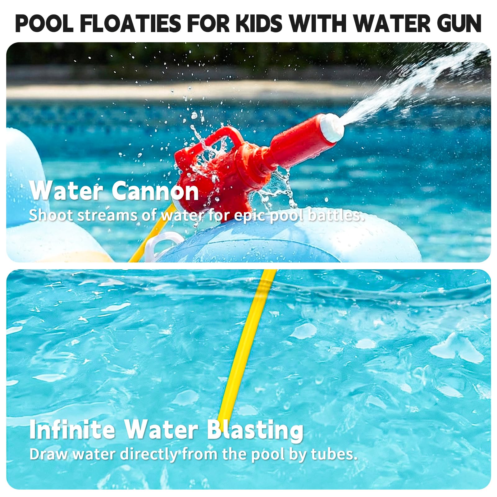 WINGYZ Galleggianti per piscina per bambini con pistola ad acqua, 2026 nuove zattere gonfiabili per piscina giocattoli barca, a forma di squalo, galleggianti per piscina per bambini dai 3 ai 12 anni