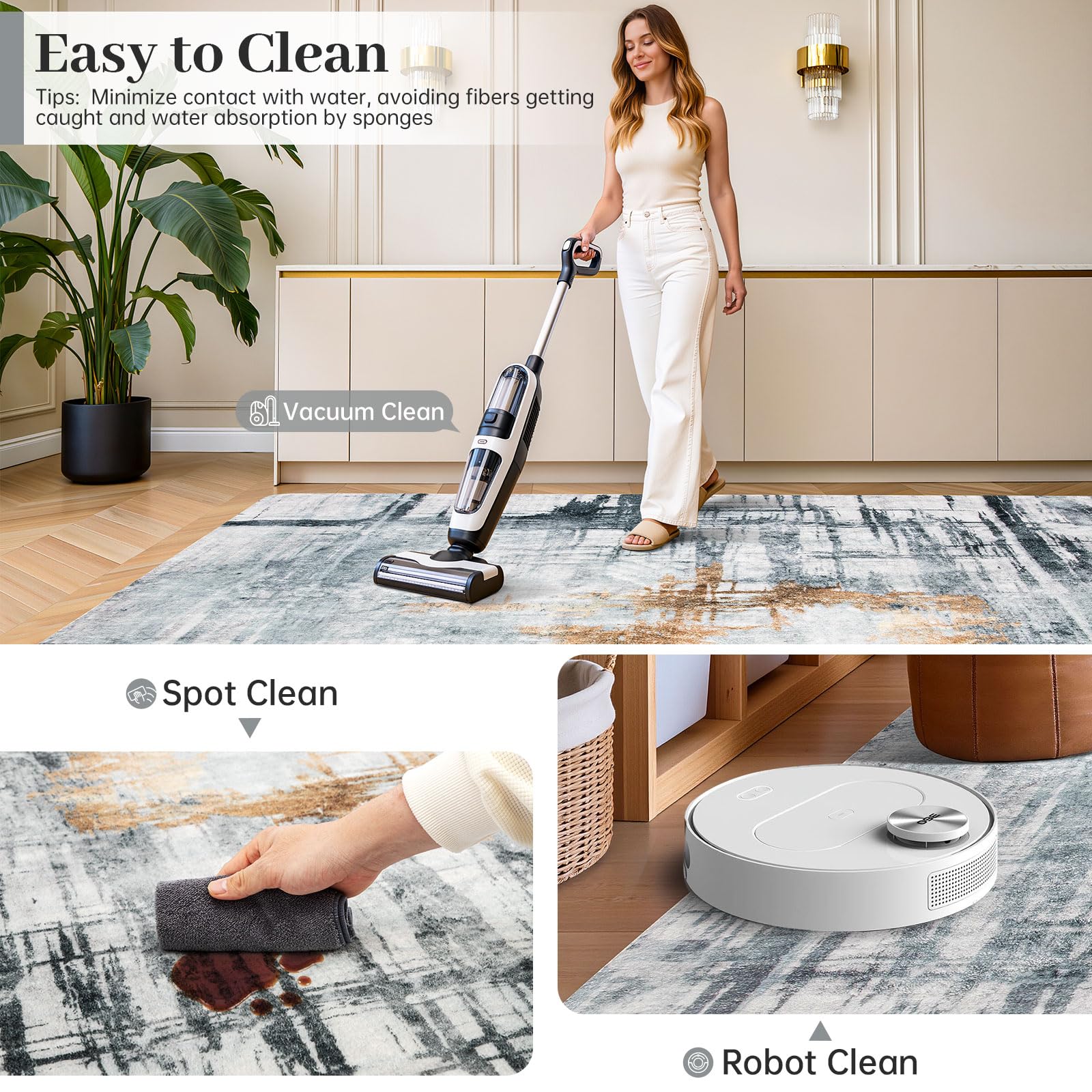 Tinyboy-hbq Tappeti dal design moderno per soggiorno, a pelo corto, per soggiorno, camera da letto, grigio (200x 300 cm, Grigio/Oro)