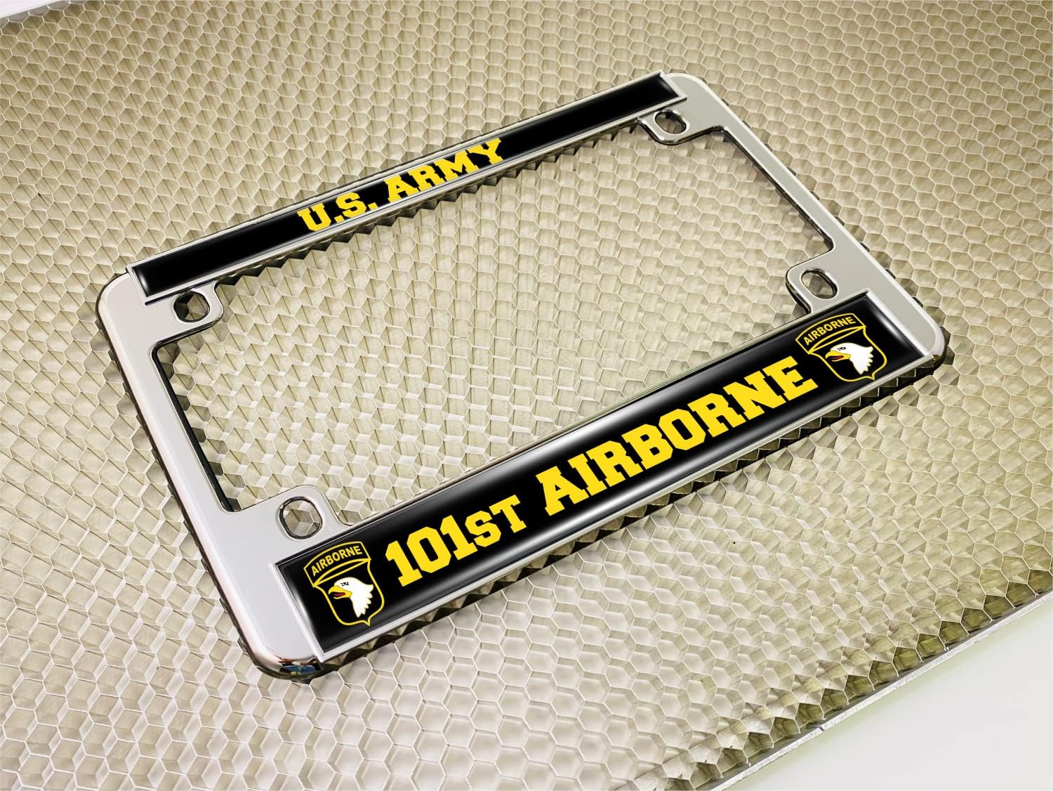 [Officially Licensed Product] - Motorcycle Metal License Plate Frame with U.S. Army 101st Airborne Division (Air Assault) Design - Chrome
