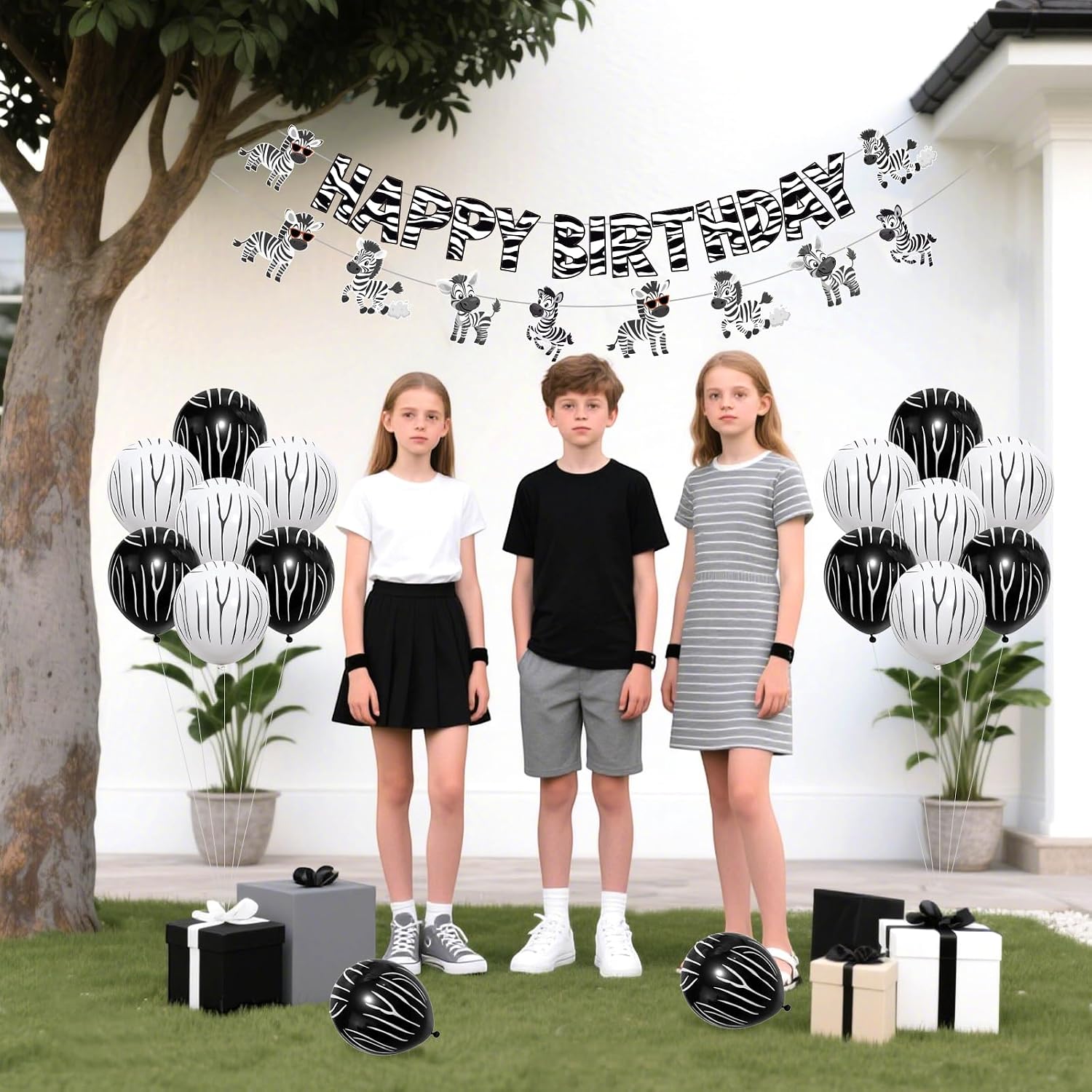 Zebra Birthday Decorations for Boys Girls, Happy Birthday Banner, Zebra Garland, Cake Topper, Cupcake Toppers, Zoo Animal Theme Party Supplies