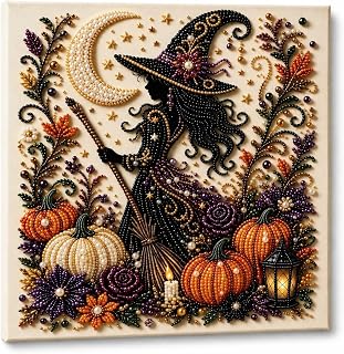 Halloween Witch Pearl Diamond Art Kits for Adults with Frame 10x10in | Halloween Witch Diamond Art Kits Spooky Cute 3D Diamond Painting Art Kit, Spooky Cute Design for Adults, Halloweens DIY Gift