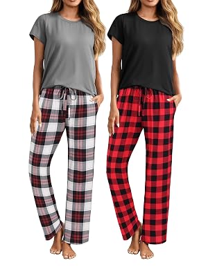 ELESOL 2 Piece Outfits For Women Lounge Sets Pajama Sets Short Sleeve Top and Pants with Pockets