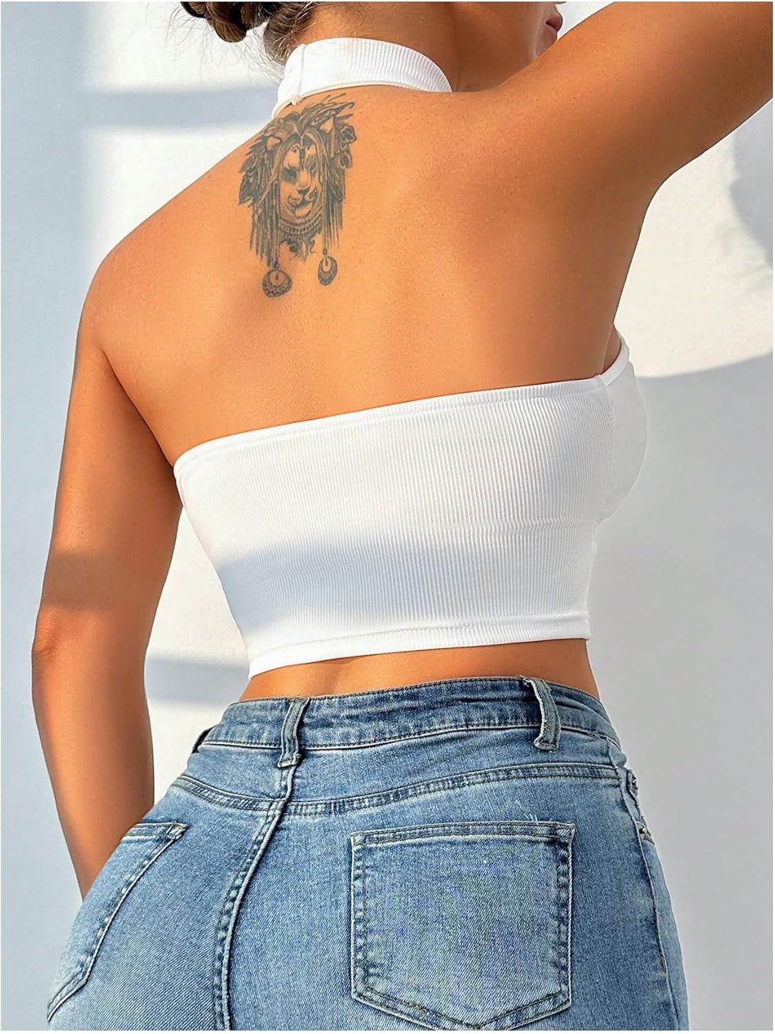 Floerns Women's Cut Out Sleeveless Halter Tops Ribbed Backless Crop Tank Top - Image 3