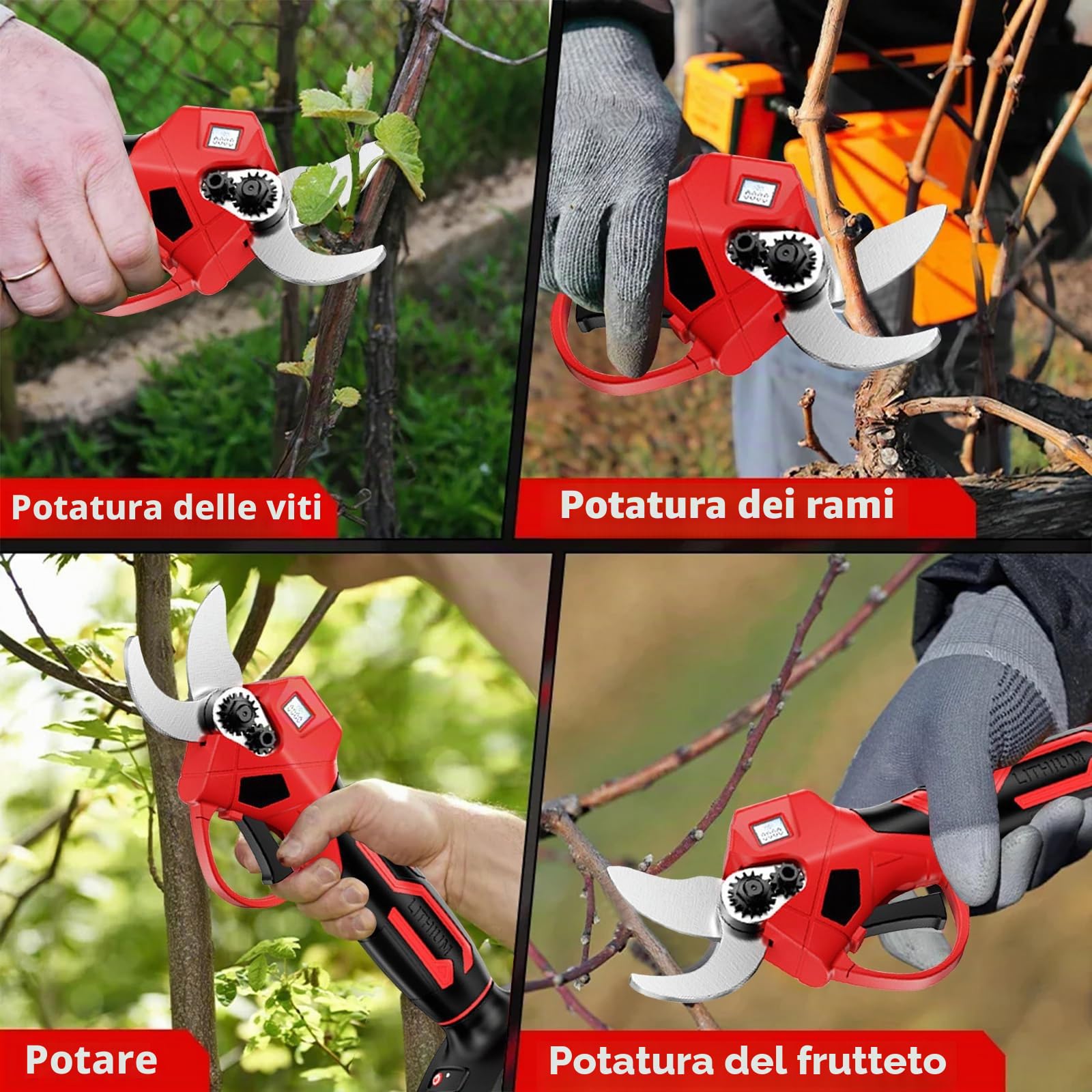 Cesoie elettriche senza fili, diametro di taglio a batteria da 40 mm, 21 V, 2000 mAh, set di batterie e lame di ricambio, 6-8 ore di lavoro, cesoie per potatura per cesoie per viti, cesoie per