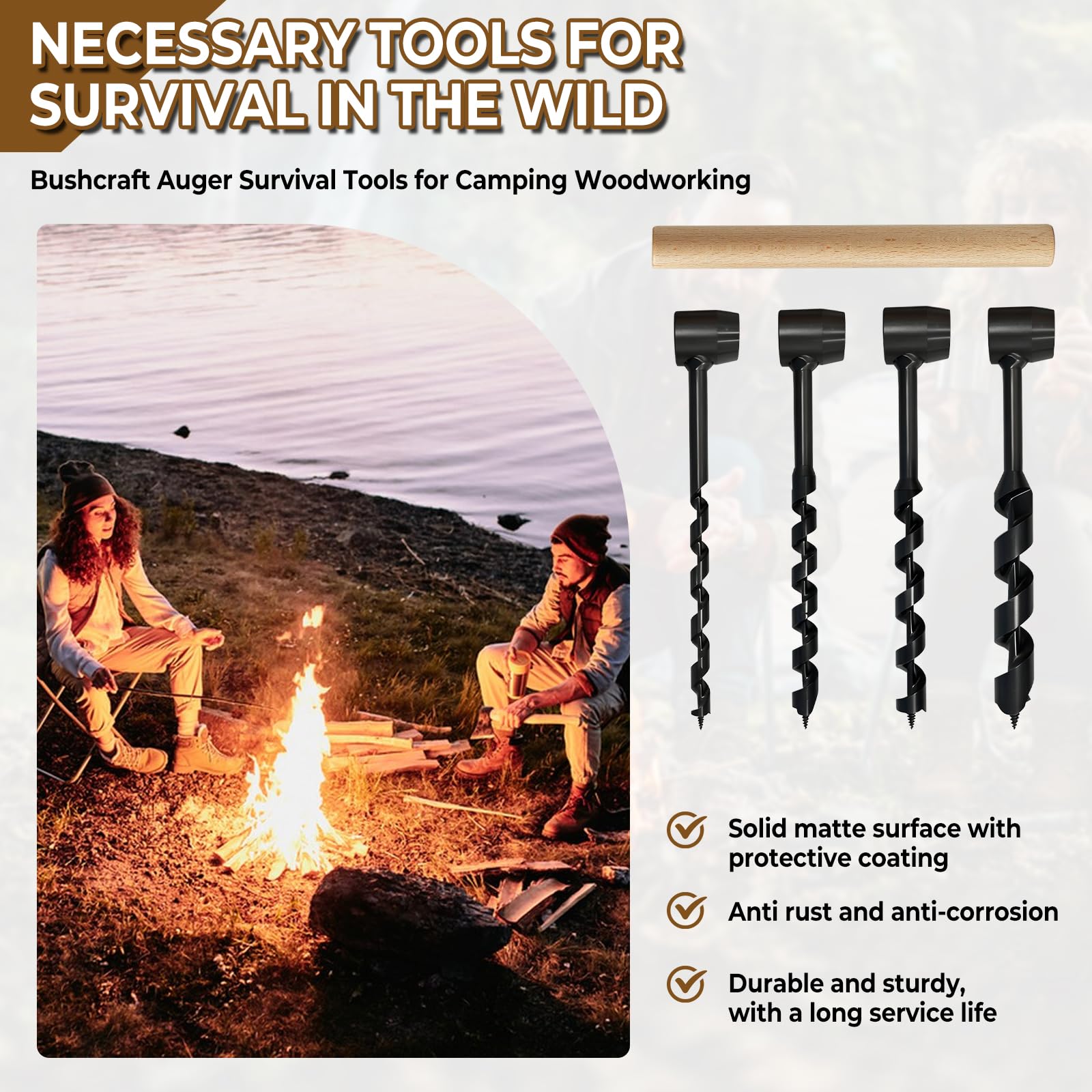 Tournevis manuel Bushcraft, tournevis multifonctionnel Bushcraft, tournevis manuel pour travail du bois, tournevis pour travail du bois, survie en plein air, camping (5 pièces)