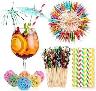 200 Pcs Cocktail Party Decorations with Cocktail Drink Umbrella Foil Fireworks Cocktail Sticks Rainbow Straws for Summer Party Hawaii Tropical Party Drinks Cocktail Accessories Party Favors