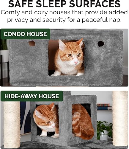 Miniatura 6 de Furhaven Tiger Tough Cat Tree Interactive Playground w Toys - Multiple Style  Color Varieties Gato mesa parque (crema), Mesa de juegos para gatos