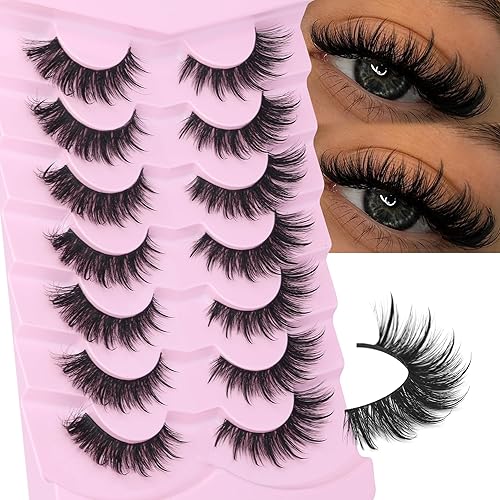 EYDEVRO False Eyelashes Wet Cat Eye Lashes Spiky Faux Mink Lashes Wispy Fairy Manga Lashes Natural Strip Lashes with Spikes 7 Pairs Pack - Spiky Volume