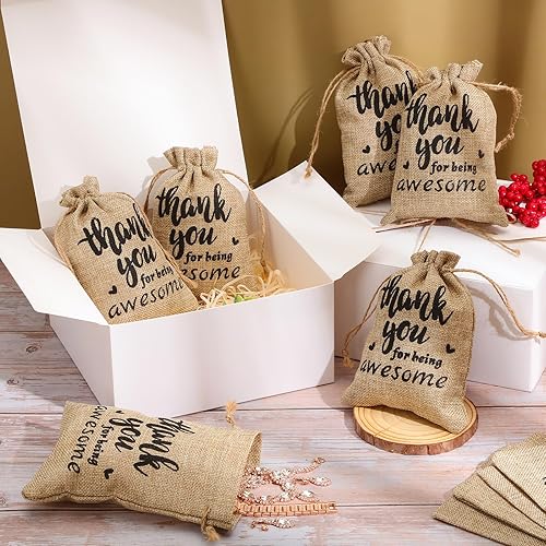 Miniatura 5 de Silkfly 50 bolsas de regalo de arpillera de agradecimiento de 5 x 7 pulgadas, pequeñas bolsas de yute con cordón, bolsas de arpillera de lino, bolsa