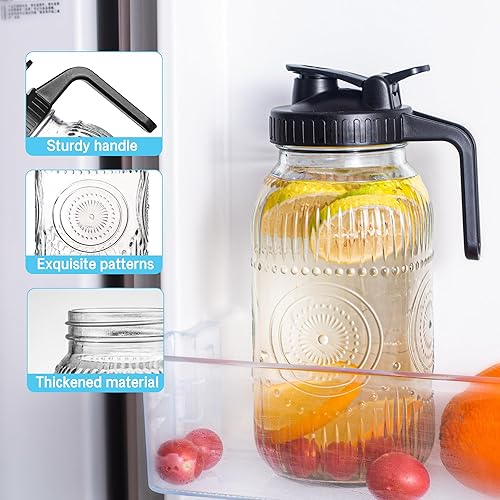 Miniatura 3 de Amzcku Jarra vintage de medio galón, grande de 64 onzas, boca ancha con tapa, jarra de vidrio hermética de 2 cuartos de galón para agua, jugo,