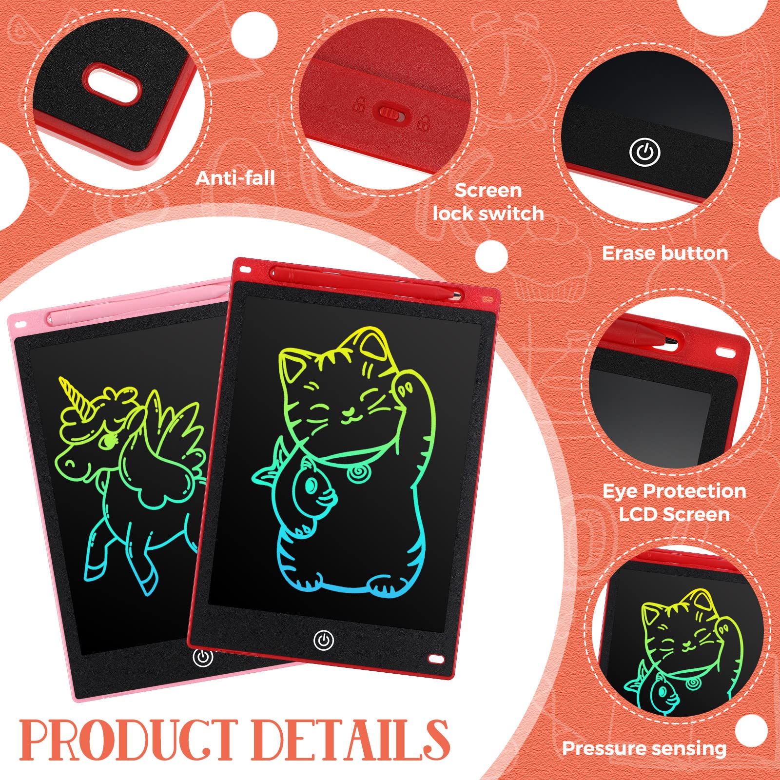 Paquete de 16 tabletas de escritura LCD de 10 pulgadas a granel para niños, almohadilla de dibujo borrable para niños, tablero de garabatos reutilizables y coloridos, juguetes educativos, regalos para 2