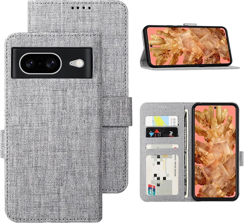 Foluu Google Pixel 8 Flip Tok - Prémium Műbőr Pénztárca Tok Kártyatartóval, Állvánnyal és Mágneses Zárral, TPU Keret, Ütésálló (Szürke)