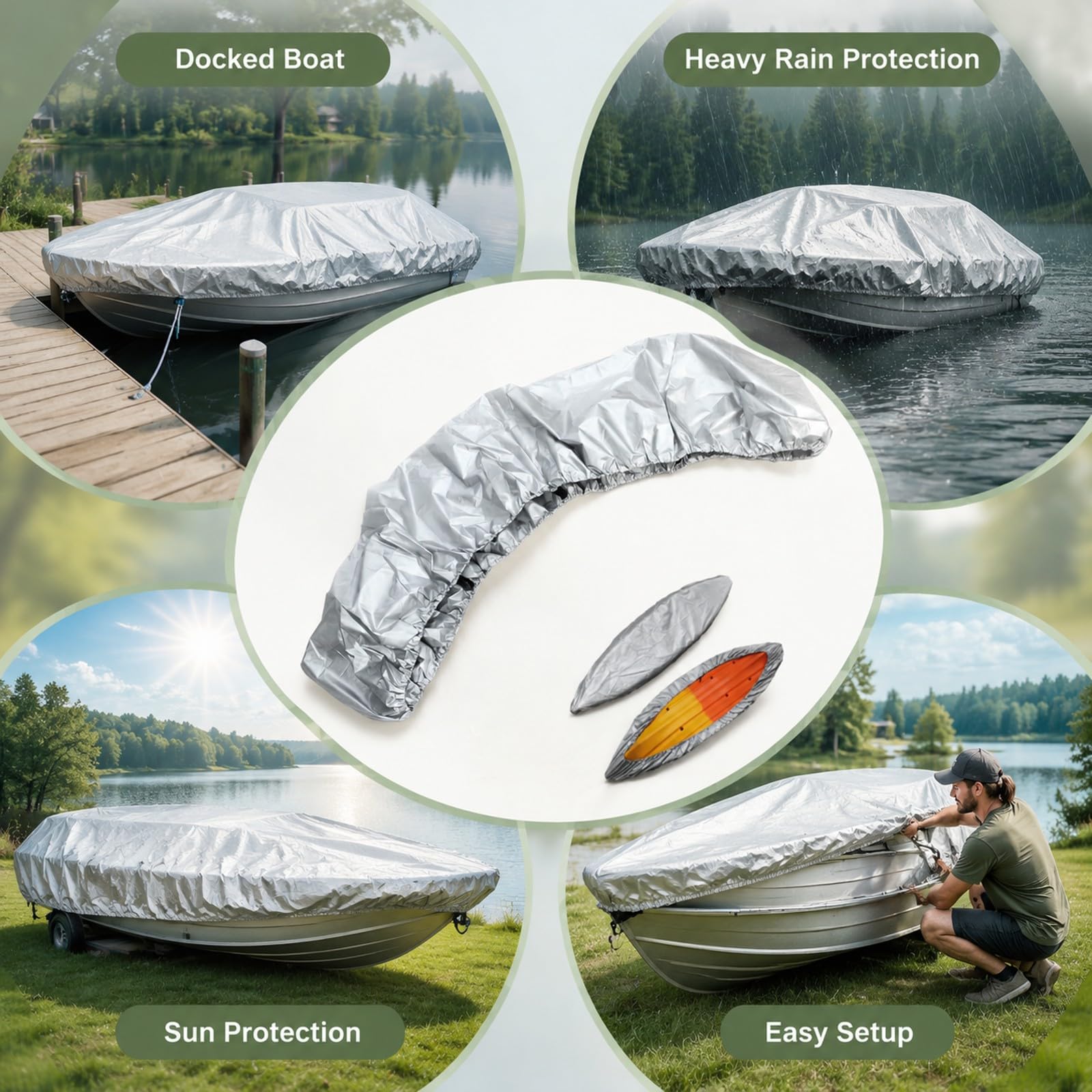 Housse Bateau Imperméable 2,6 -, Toile Oxford Argente, Protection Contre UV et Poussière - Résistante à L’Eau, Durable, Parfaite pour Voilier et Barque (2,6-3m)