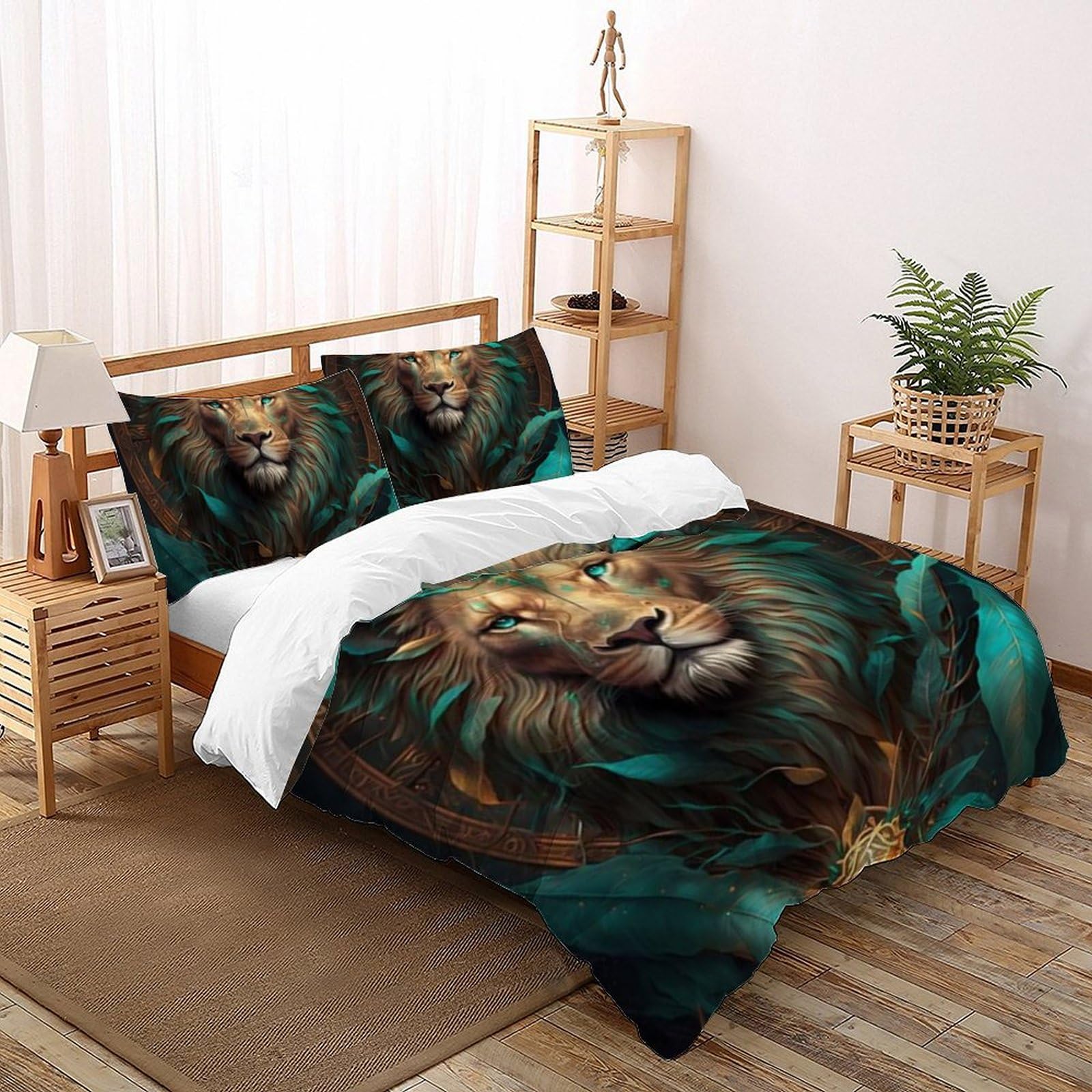 Housse de couette double lion microfibre lavable sans repassage pour lit garçon imprimé 3D