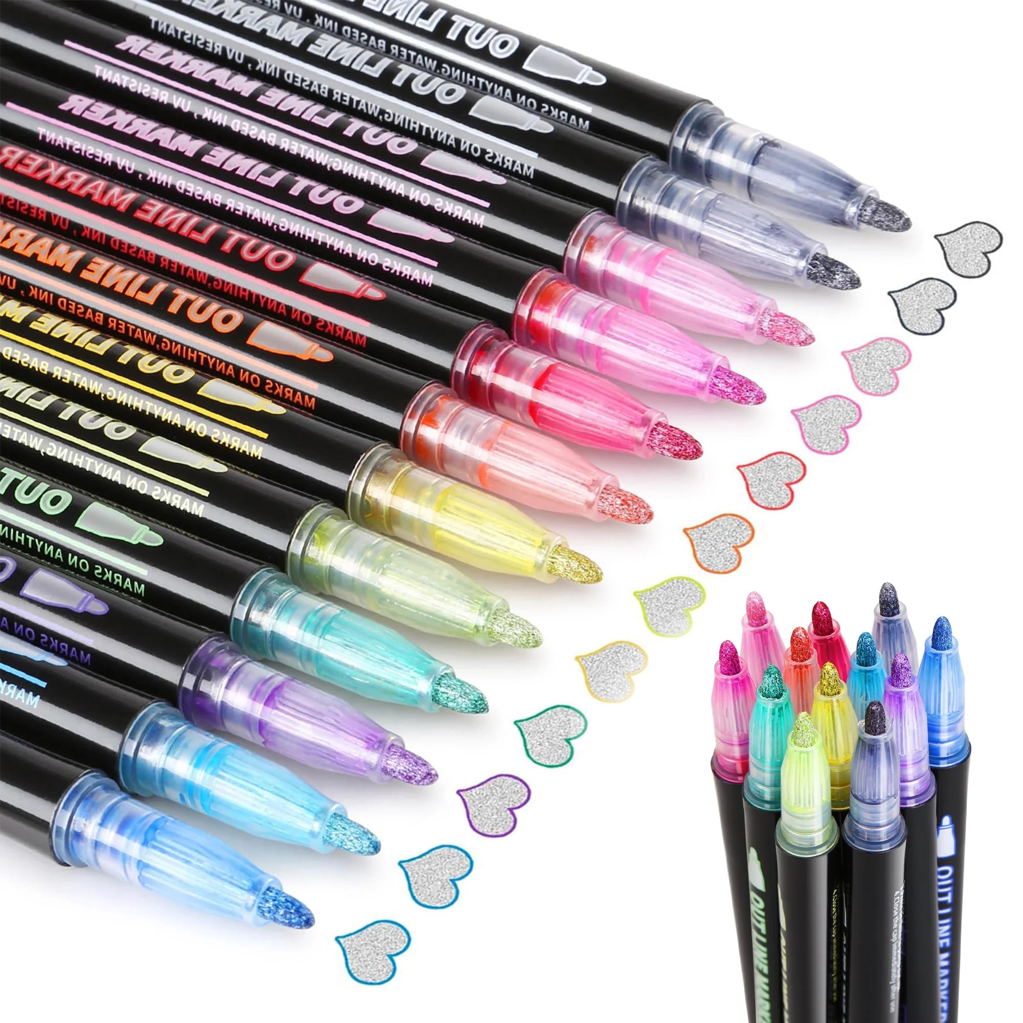 IBRIQO® Rotuladores Purpurina 12 Colores | Regalos Originales para Niñas 4-15 Años | Rotuladores Mágicos Metalizados para Lettering, Pintar, Mandalas, Scrapbooking, Manualidades Niños