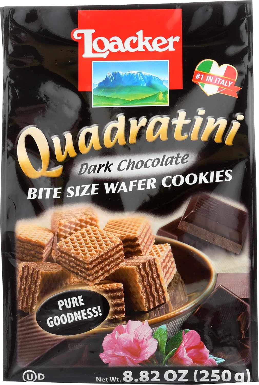 Loacker Quadratini Dark Chocolate Creme Wafer Cookies, 8.82Ounce Packages (Pack of
