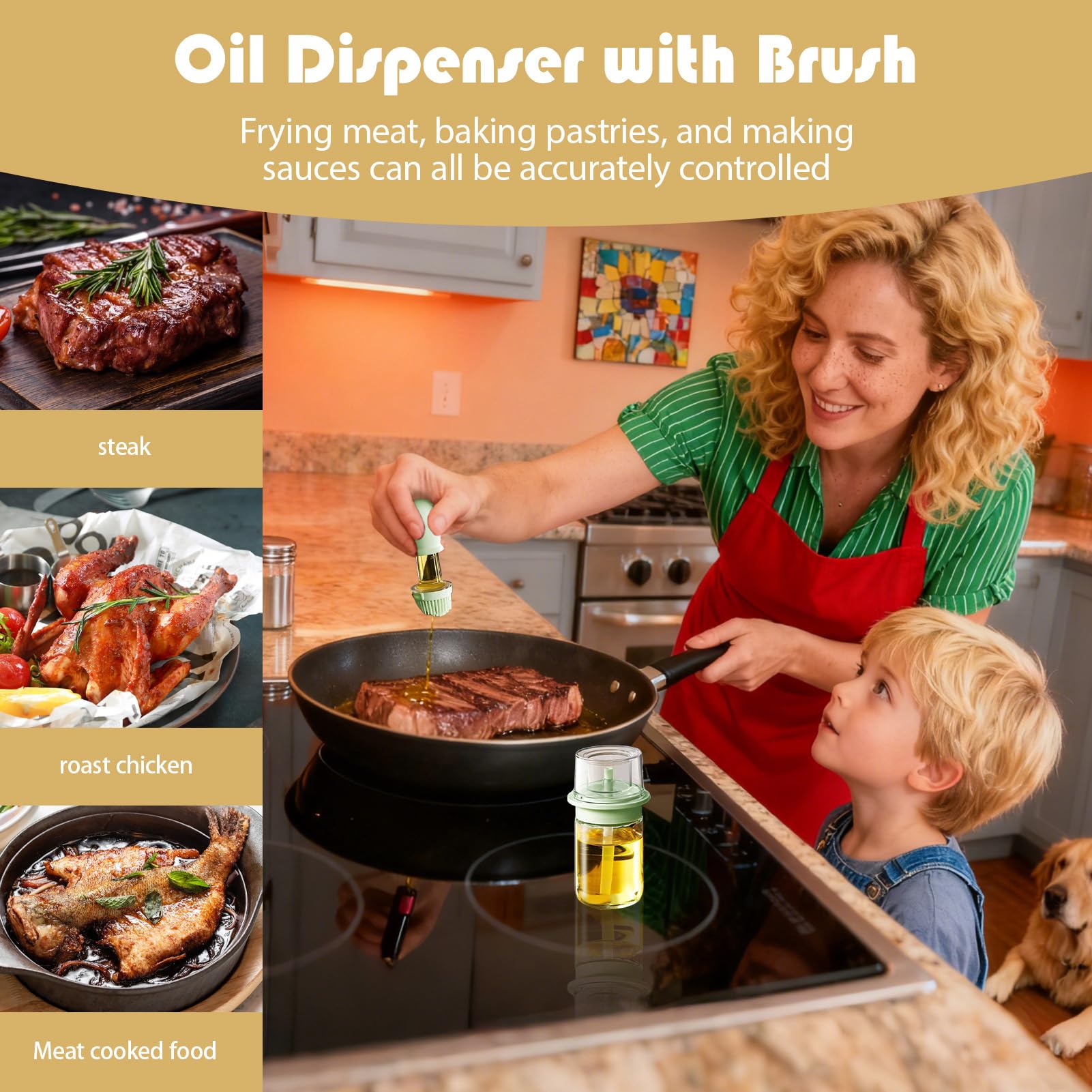 Dispenser Di Olio D'Oliva 2 in 1 180 ml Antigoccia | Bottiglia Contenitore Antigoccia per Olio per Frittura Cottura al Forno Insalate Preparazione Salse Grill Casa Ristorante