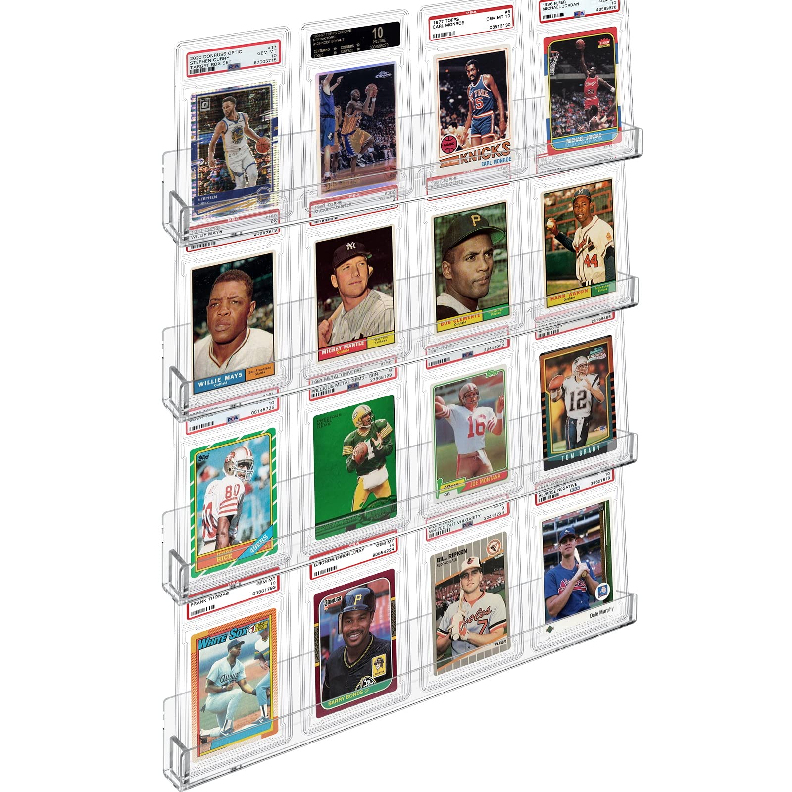 4 Pack Acrylic Sports Card Display Shelf – Wall Mount, Holds 16 Graded Or 20 Sleeved Cards
