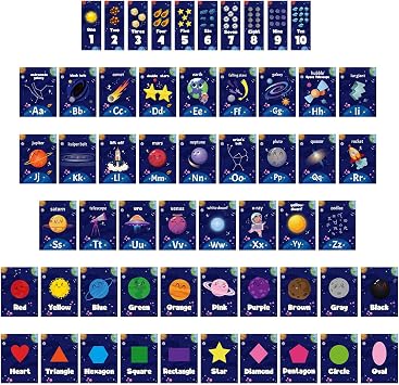 Harloon 56 Pcs Outer Space Alphabet Number Bulletin Board Galaxy Letters Classroom Decorations Space ABC Number Lines for Classroom Wall Educational Cards for Teacher Kids Preschool Kindergarten