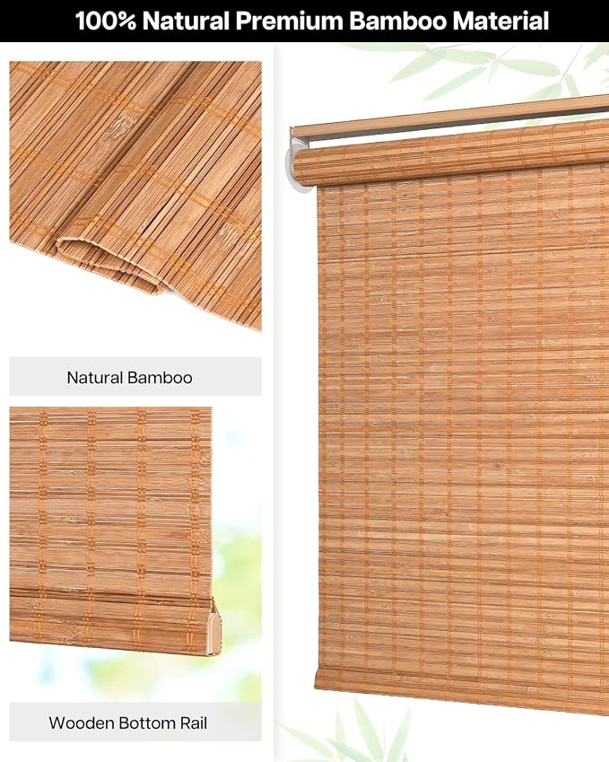 Persiana enrollable de bambú LazBlinds 34" W x 70" H miniatura 3