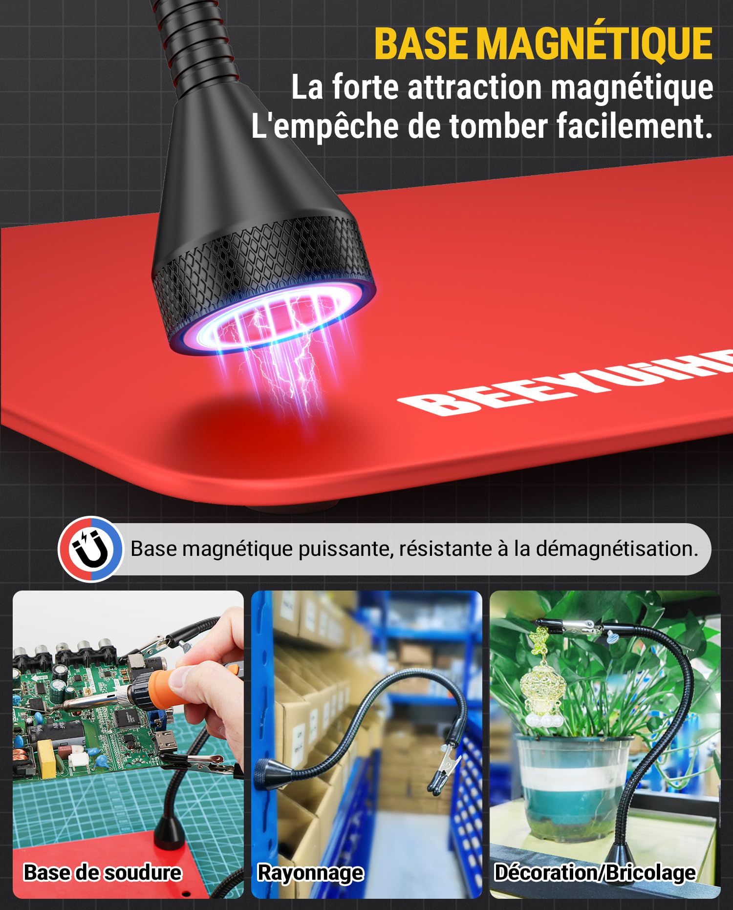 Troisieme Main pour Fer à souder avec 4 Bras Magnétique Flexibles Souder pour Réparation, Électronique, Modelisme, Créatifs, Bijoux, Atelier Hobby