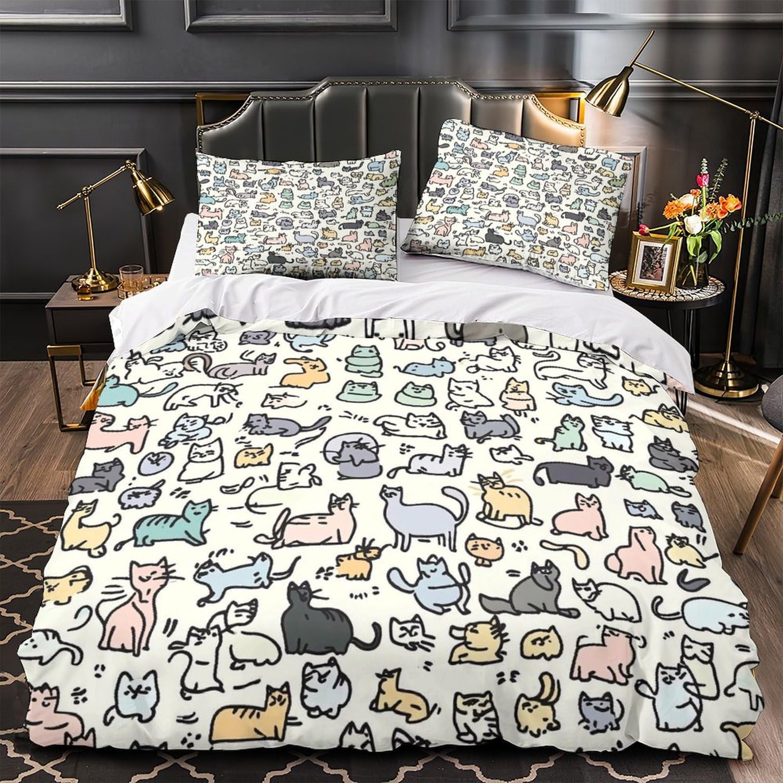 Housse de couette chat gaming 200x200cm pour lit double ado