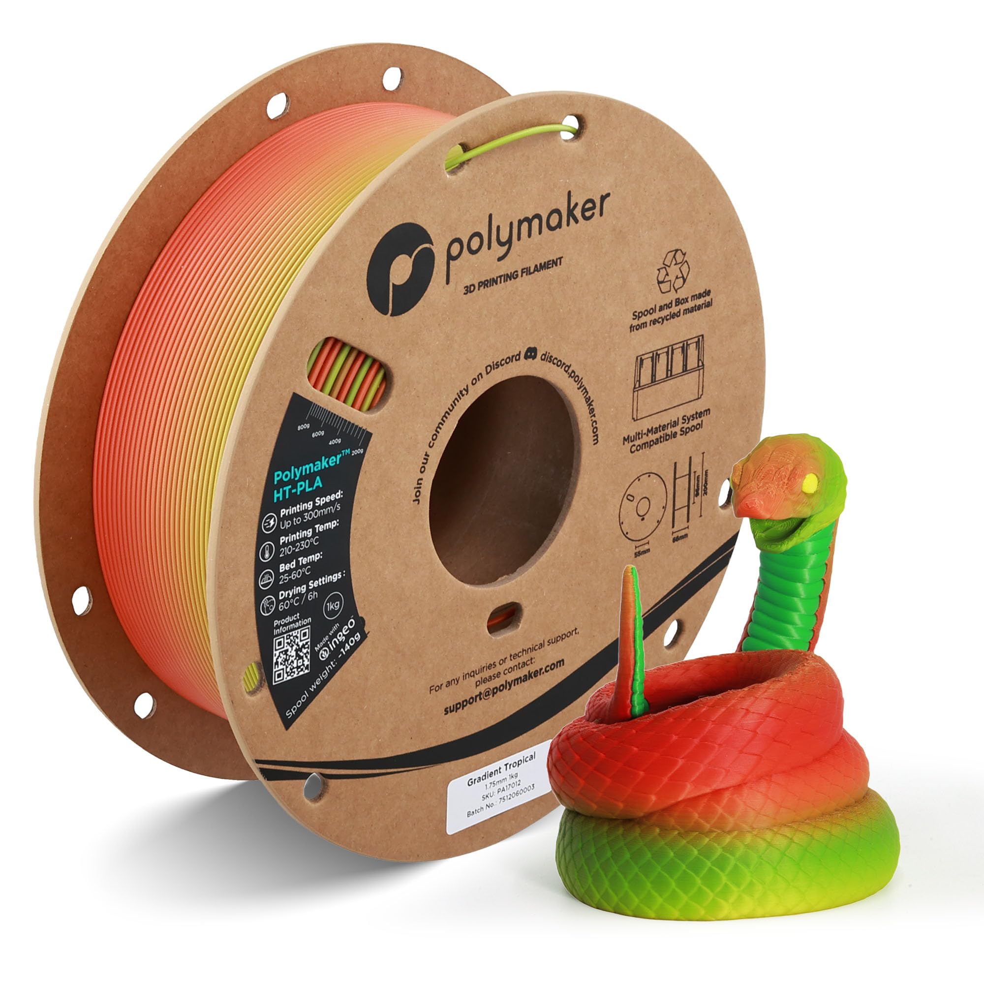 Polymaker HT-PLA 1,75 mm Tropischer Farbverlauf PLA-Filament, Hochtemperatur-PLA für 3D-Druck, hitzebeständig bis 150 °C, einfach zu drucken, funktioniert mit den meisten Druckern