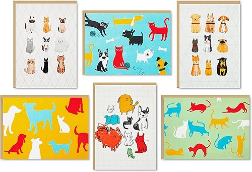Hallmark Surtido de tarjetas en blanco, perros y gatos (36 tarjetas de notas surtidas con sobres)