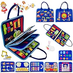 Montessori Busy Board for Toddlers Children's Sensory Toys, Buttons & Laces Develop Fine Motor Skills Travel-Friendly Learning Activity Board, for Kids