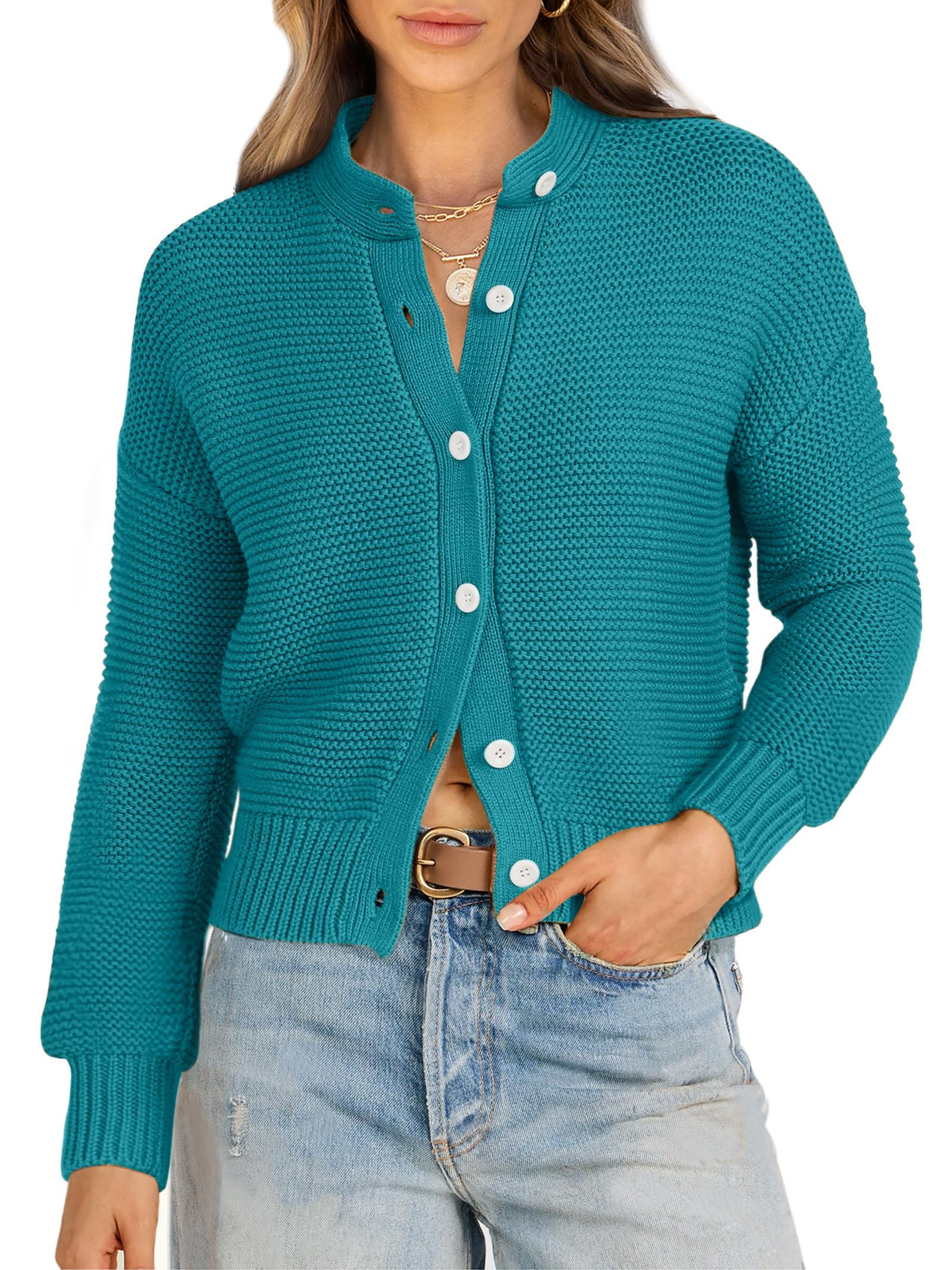 Caracilia Cardigan Sweaters for Women Cropped Open Front Tweed Knit Button Down Dressy Casual Jacket 2025 Spring Outwear