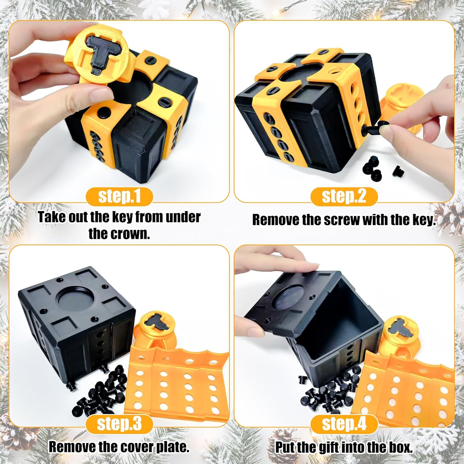 Prank Gift Box - 3.14in, 3D Printed Box with Screws, Surprise Funny Money Puzzle Box, Novelty Gift Boxes for Presents for Birthday, Valentines Day Gifts Party Favors Festival (Black Gold)