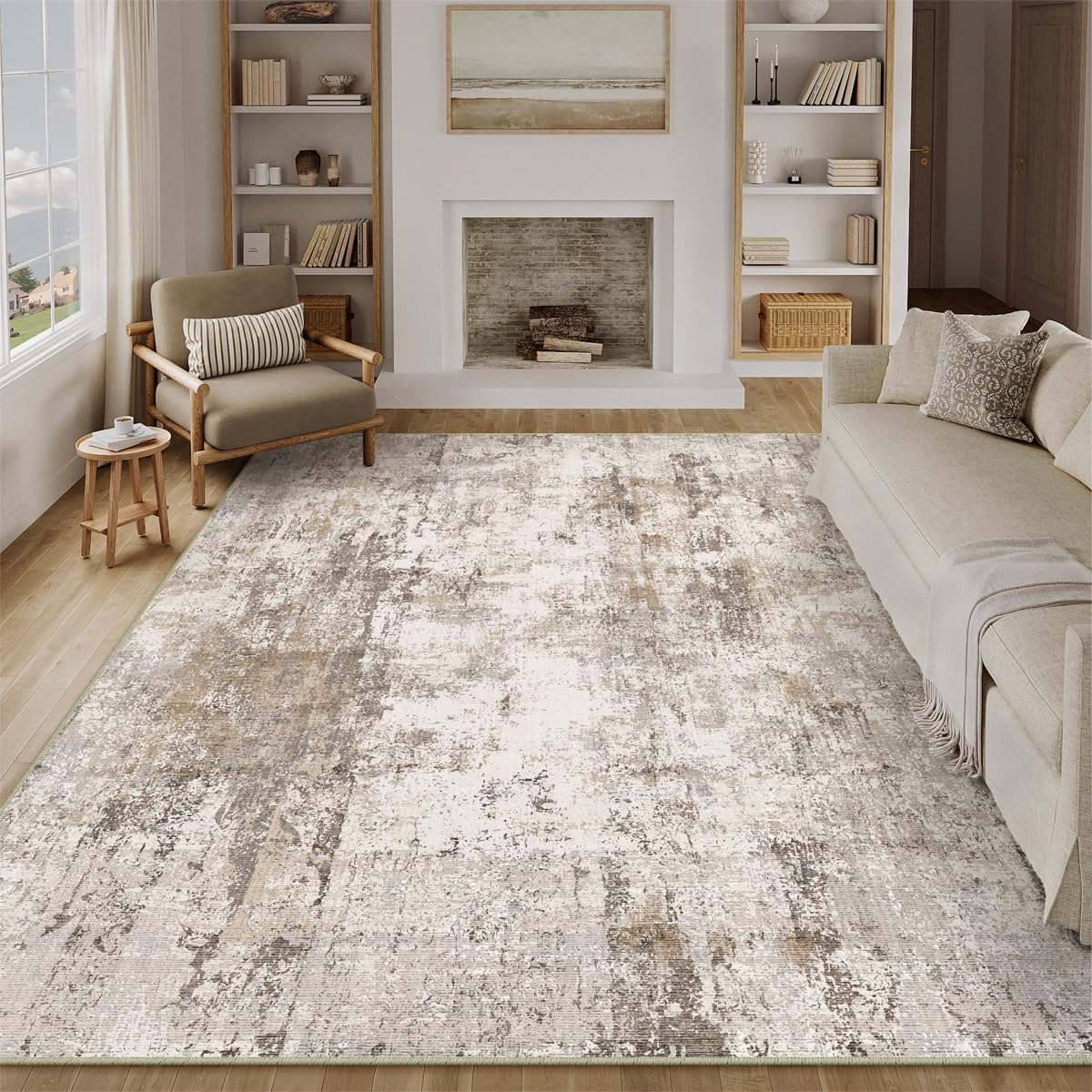 HUGEAR Waschbare Teppiche Gegend Teppich 200 x 300cm Braun Grau Modern Abstrakt Wohnzimmer Schlafzimmer Teppisch Groß rutschfest Kurzflor Weich Rugs for Living Room Carpet for Esszimmer Büro