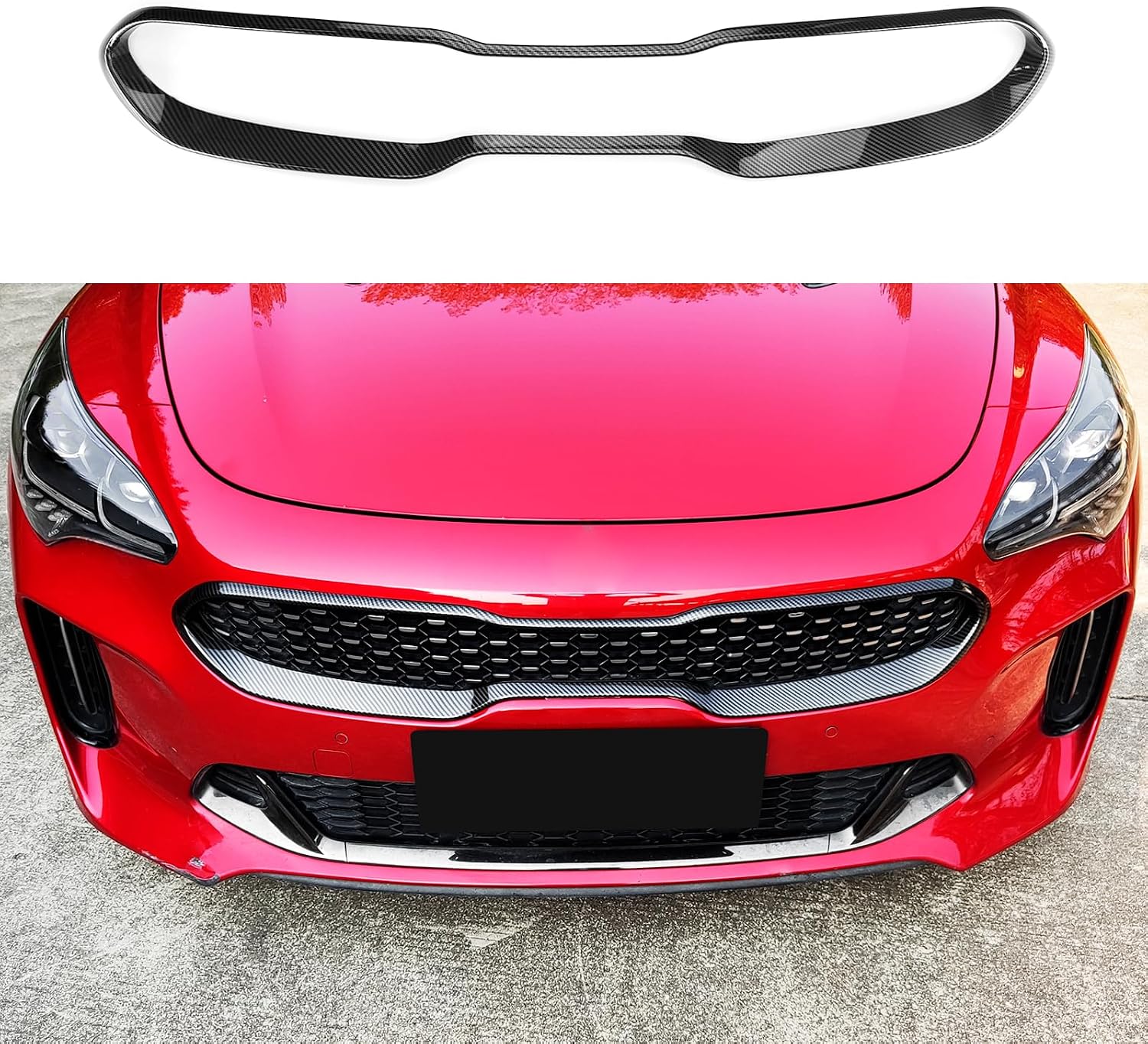 YOUTOOCAR Grille Cover Trim Compatible with Kia Stinger 2018-2023 Accessories (Carbon Fiber Pattern, Center Grille Cover)