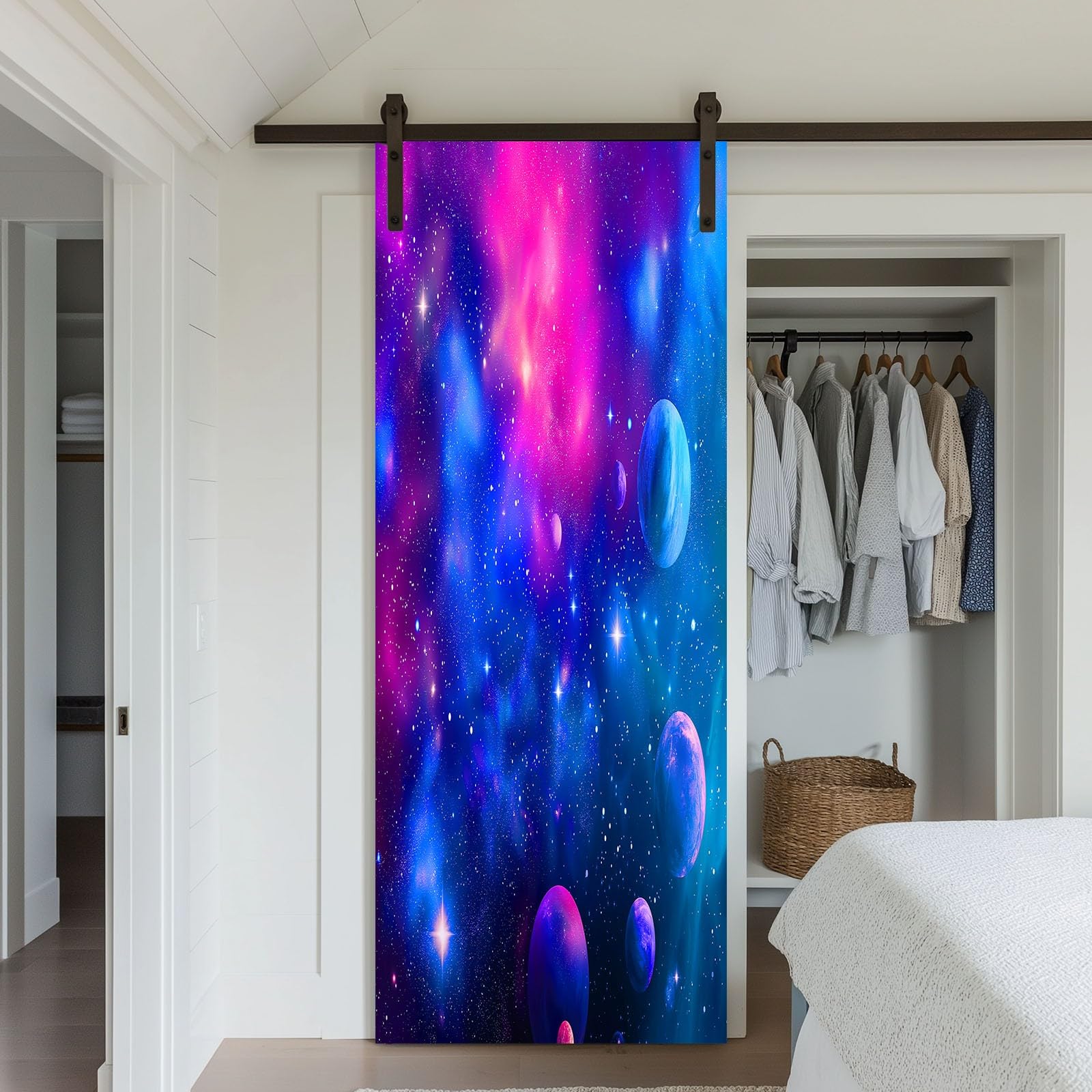 Naklejka na drzwi planety kosmiczne 95 x 215 cm (dł. x wys.), naklejki na drzwi tapeta fantastyczny styl sypialnia salon łazienka dekoracja samoprzylepna wodoodporna ściana PCV