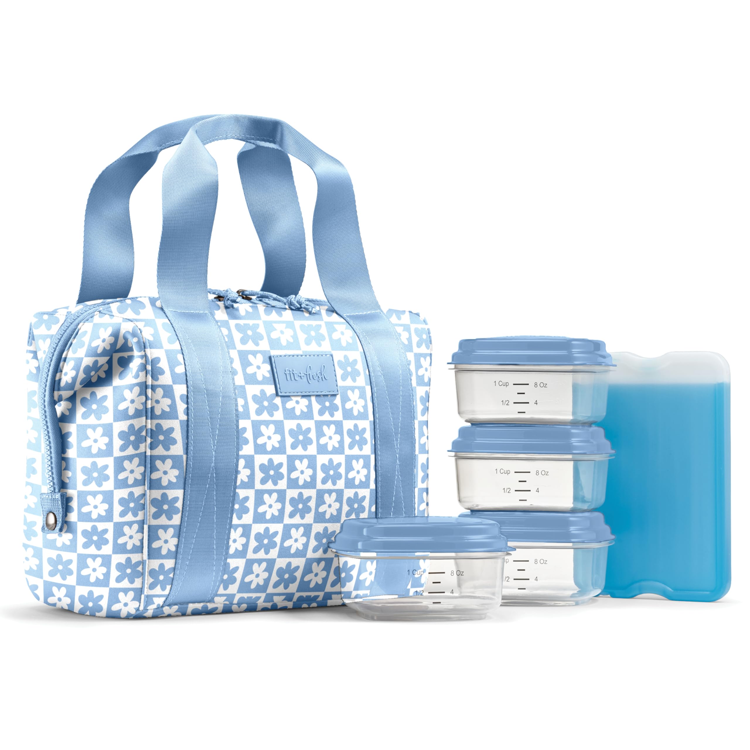 Fit & FreshNeoprene Like Lunch Bag For Women, Insulated Womens Lunch Bag For Work, Tear & Stain Resistant Large Lunch Box With Containers and Ice, Machine Washable Remi Lunch Bag, Blue Daisy