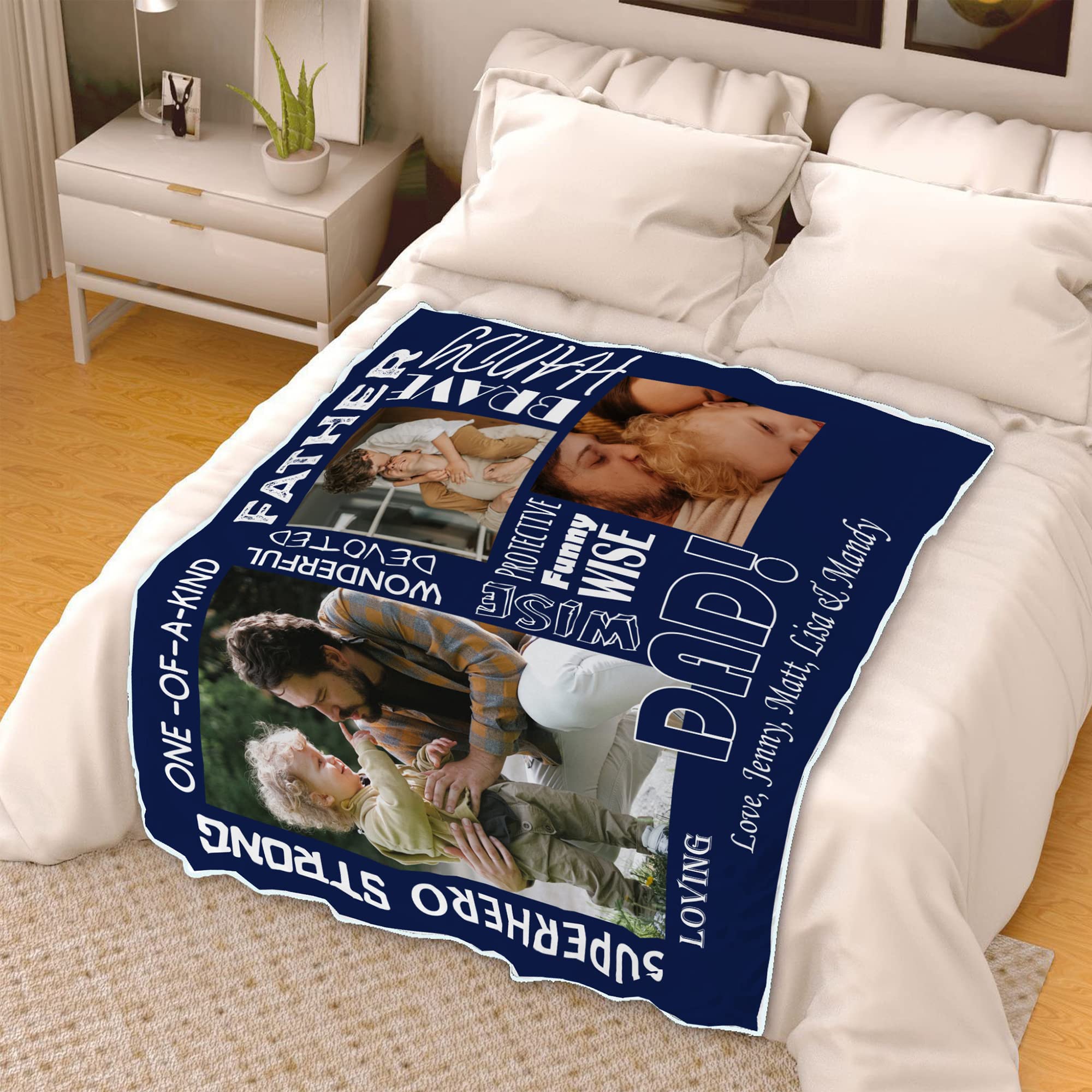 Manta personalizada con nombre de foto de superhéroe fuerte, manta de padre único, manta personalizada con nombre de imagen, regalo para papá, manta de forro polar, manta familiar personalizada