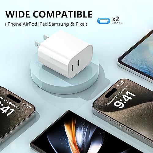 Miniatura 4 de Bloque de cargador USB C, paquete de 3 bloques de carga rápida USB C de doble puerto, enchufe de cargador de pared tipo C para iPhone 17161514131211