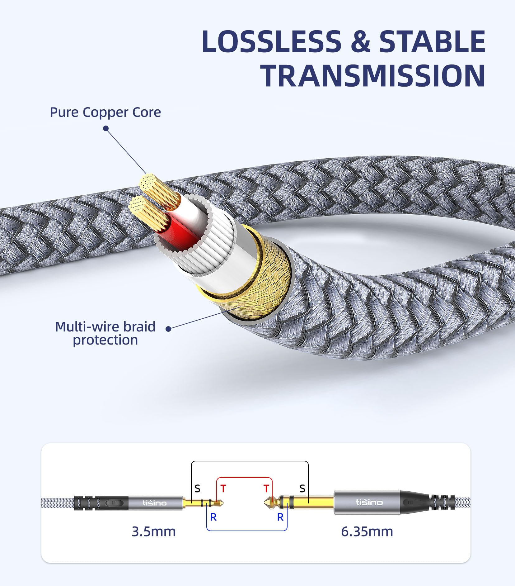 Tisino Jack 3.5mm to Jack 6.35mm Stereo Cable, 2m - Image 4
