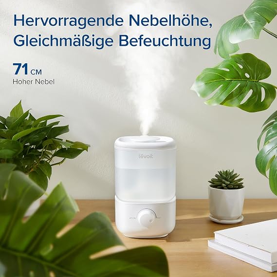 Levoit Bedroom Humidifier 23 dB Quiet Humidifier Top Fill for Baby up to 25 H Room Humidifier with 360 Degree Rotating Nozzle for Children's Room Plants Car Shut-Off 2.5 L White
