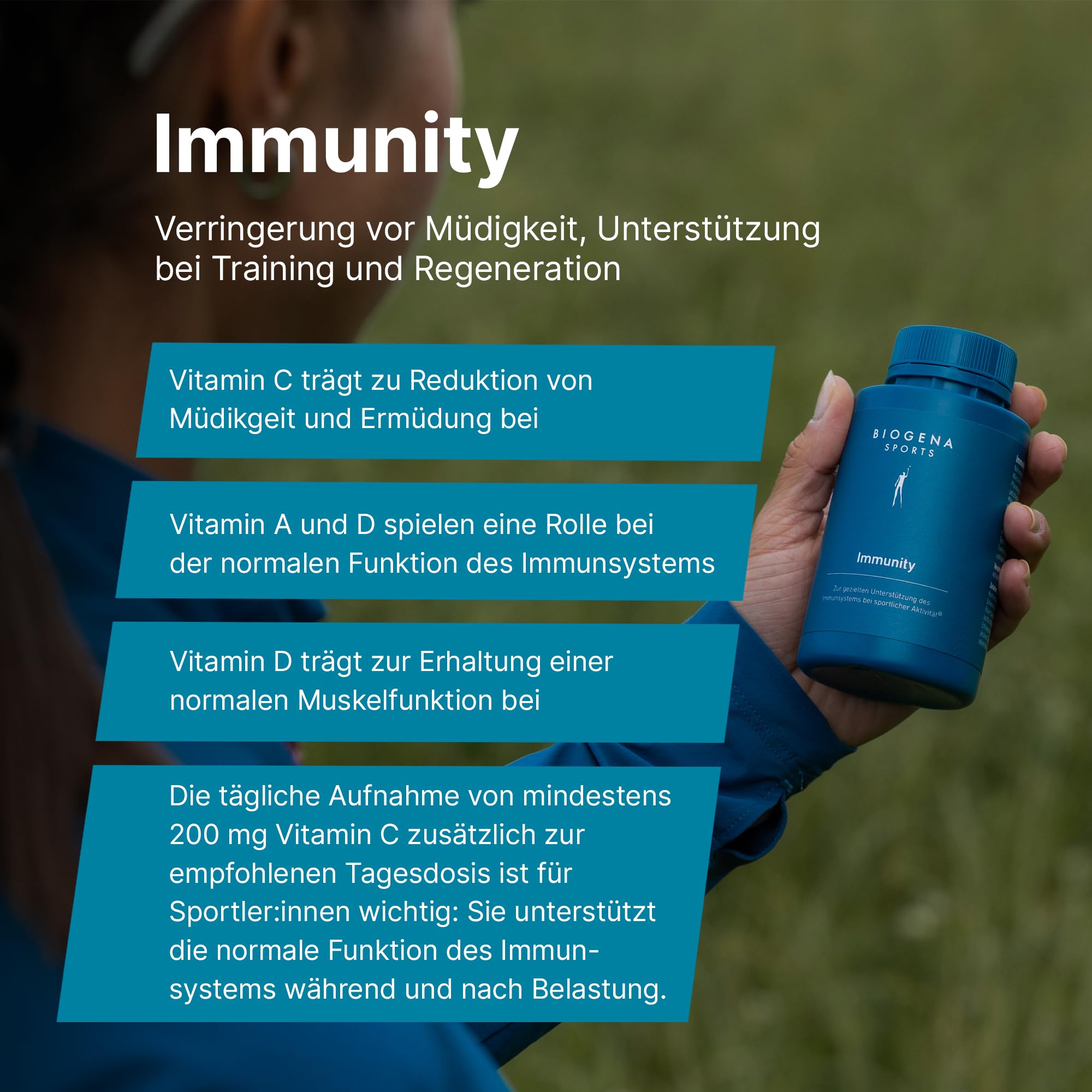 BIOGENA SPORTS Immunity – Premium Nährstoff-Komplex mit Reishi, Cordyceps & Shiitake Pilz - Zink, Selen & Vitamin A, C, D – mit Echinacea, Schwarzer Knoblauch - Vegan – 90 Kapseln
