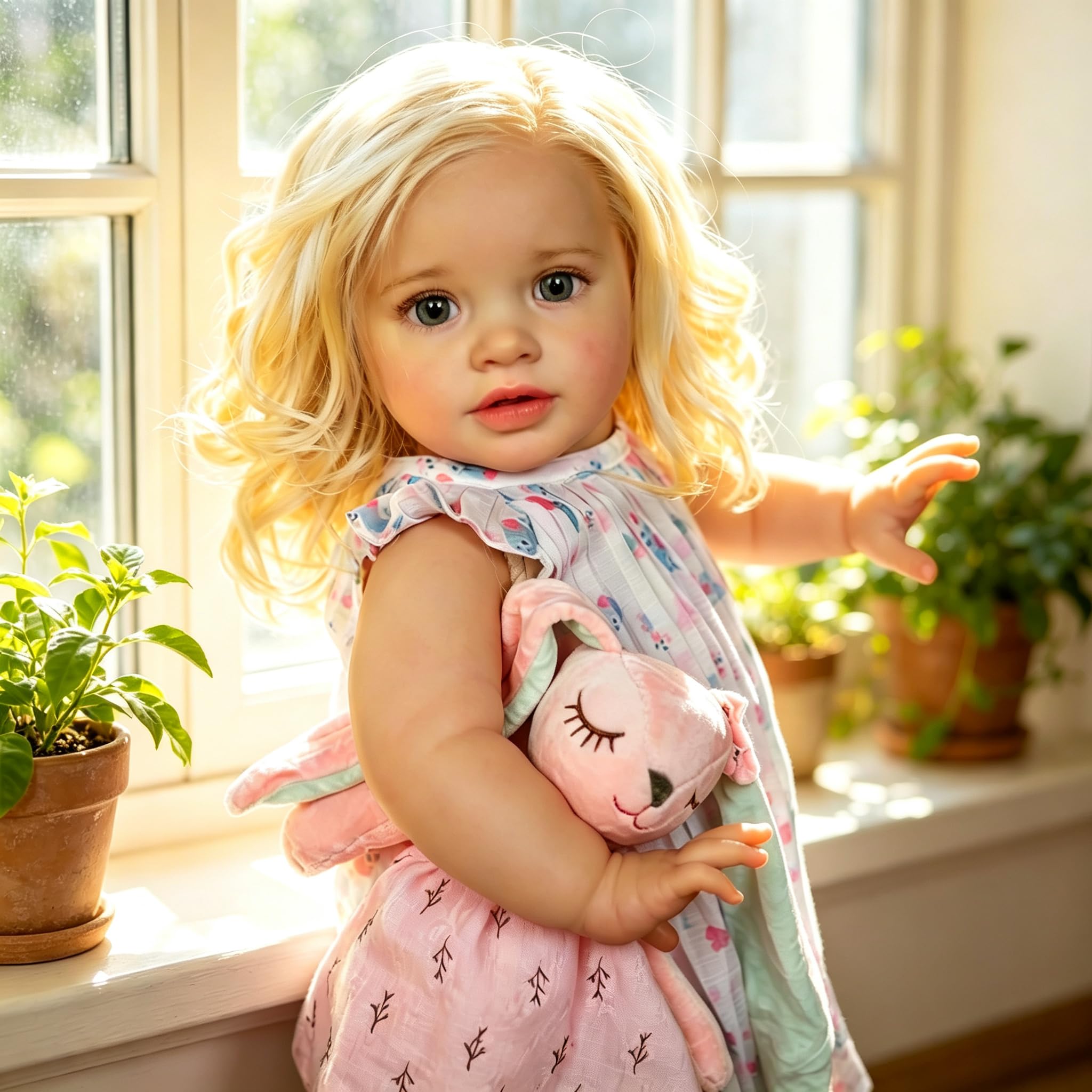 66CM Lebensecht Reborn Baby Puppen Mädchen Stoffkörper Pippa Kleinkind Look Real Lebensecht Reborn Babypuppe mit Langes Blondes Haar Realistic Neugeborenen-Puppen Kleinkindpuppen Spielzeug