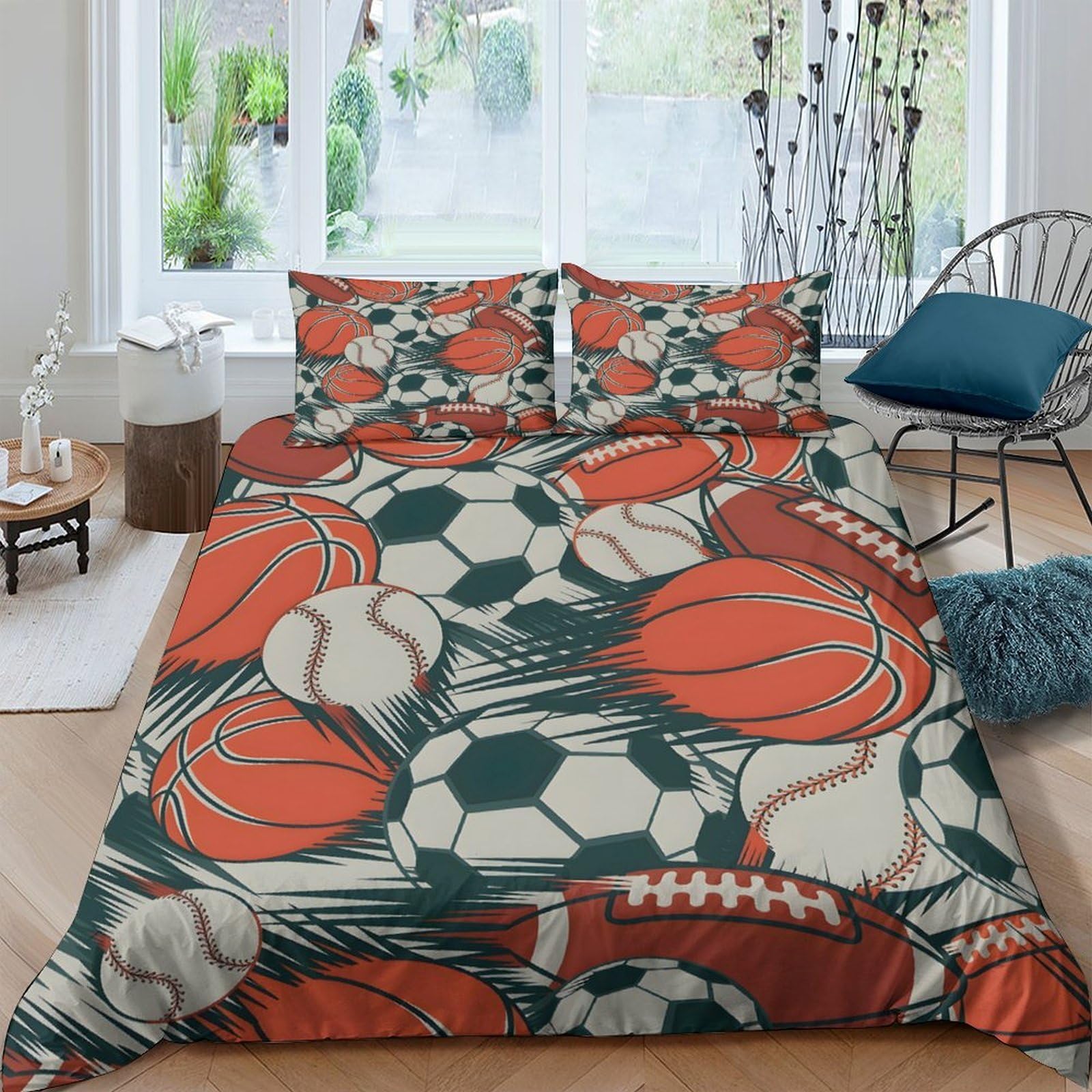 Ctjqhvkz Style-3 3D Printed Sports Ball Pattern Fitted Sheet Microfiber Soft Breathable Soccer Basketball Bed Sheet For Bedroom Dorm Decor Single（135X200cm）