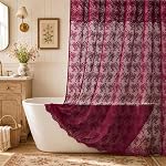 Rideau de douche en dentelle rose - Rideau de douche vintage avec Valance attachée, Rideau de bain en dentelle florale pour salle de bains, style ferme Shabby Rideau de bains Chic Bordé pétoncle, 72 x 72 De pouce, 1 Groupe