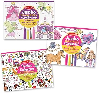 Melissa & Doug Sticker Collection and Coloring Pads Set: Princesses, Fairies, Animals, and More - Kids Arts And Crafts, Sticker Books, Coloring Books For Kids Ages 3+, Pink